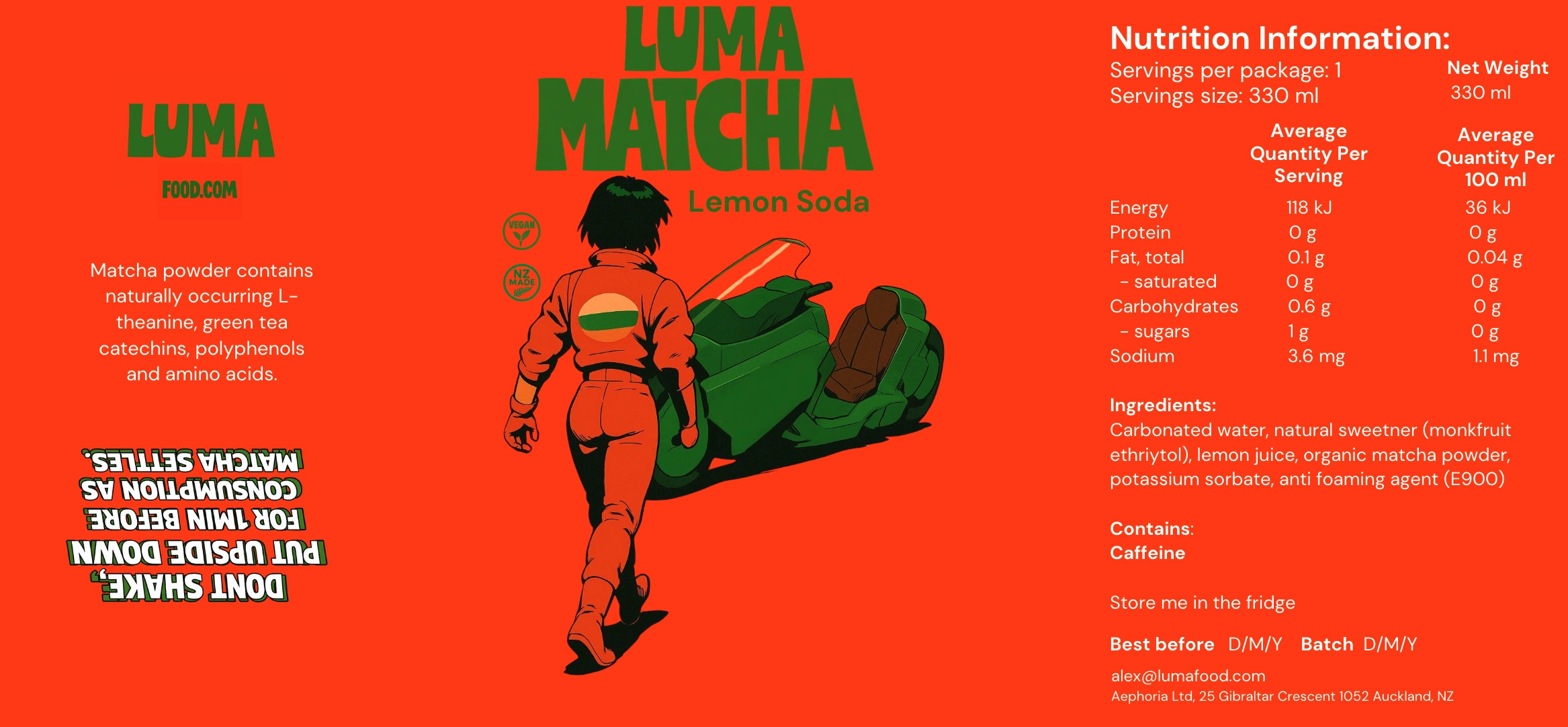 Luma Sugar Free Matcha Soda label