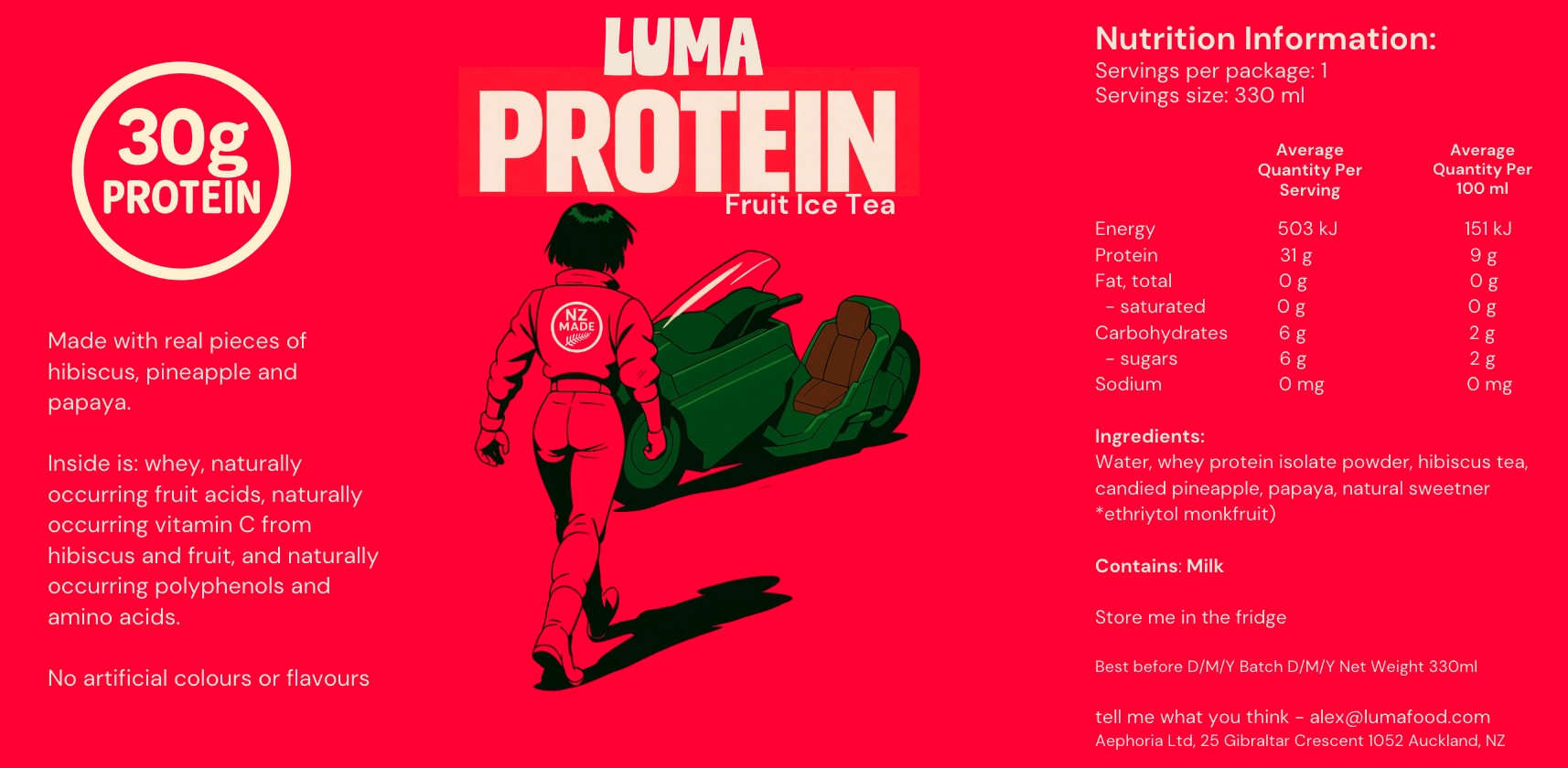 Luma Protein Ice Tea Fruit label